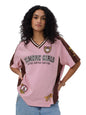 The Souled Store Gilmore Girls: Coffee Women and Girls Short Sleeves V Neck Pink Graphic Printed Cotton Oversized T-Shirts