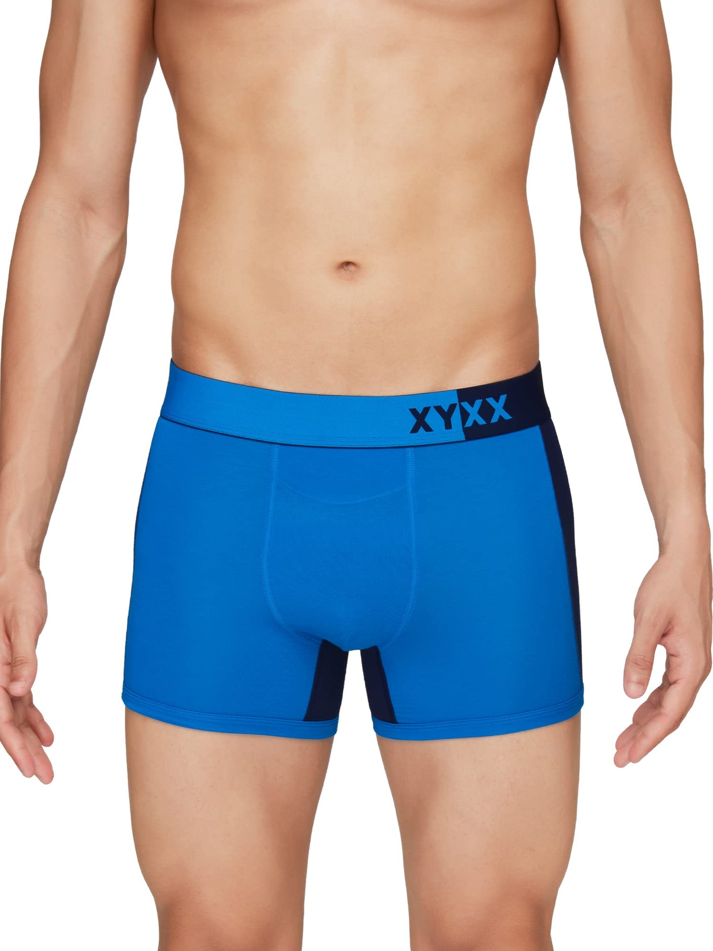 XYXX Mens Underwear Dualist IntelliSoft Antimicrobial Micro Modal Trunk Pack of 3 (Brilliant Blue & Black Iris ; Black Iris & B