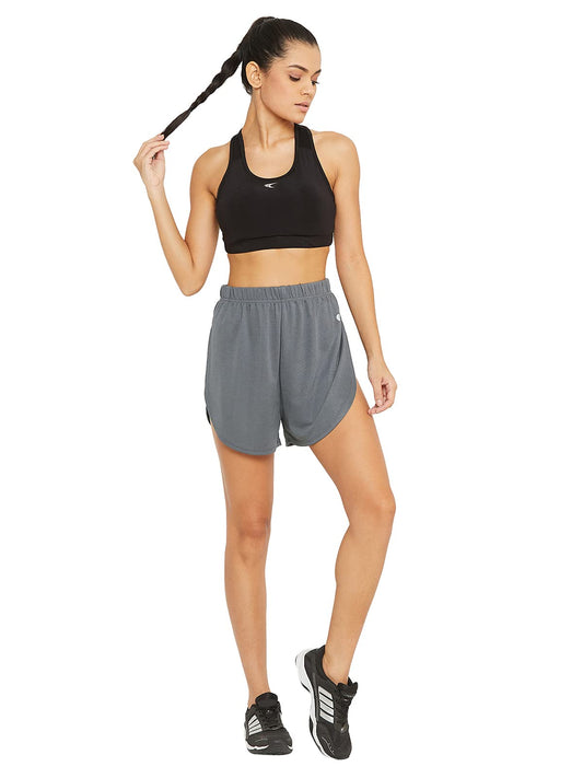 Clovia Womens Polyester Activewear Sports Shorts (AB0056P05_Grey_L)