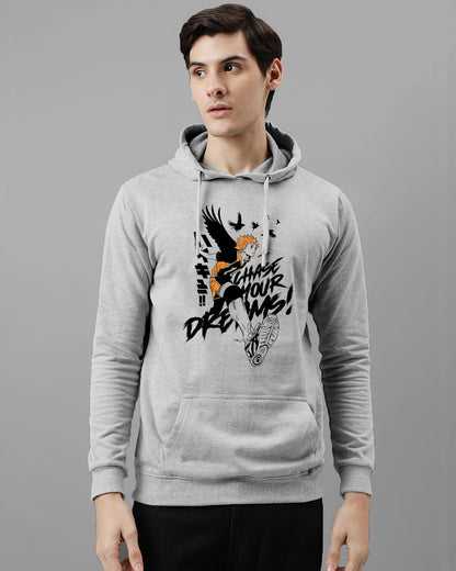 ADRO Men's Cotton Neck Hooded Sweatshirt (H24-M-DREAM-GR_Grey