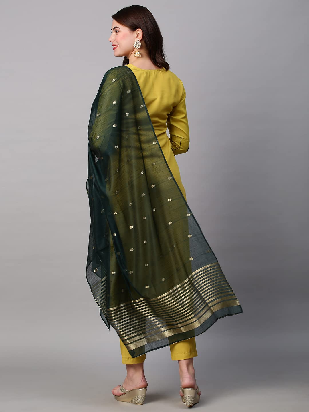 ANNI DESIGNER Women's Cotton Blend Embroidered Straight Kurta with Pant & Dupatta (WORO)