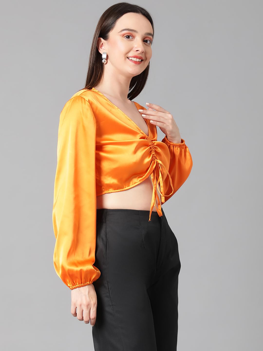 Kotty Womens Satin Full Sleeves Solid Top
