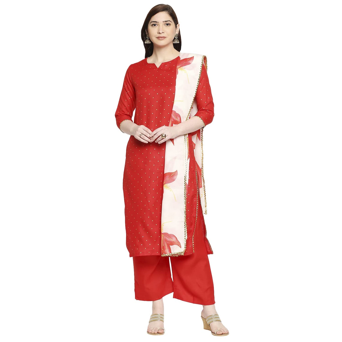 ANNI DESIGNER Womens Rayon Straight Kurta with Pant & Dupatta (Rayon RED_GSK_XXL_Red_XX-Large)