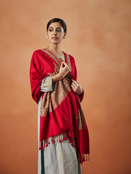 Pashmoda Women Firoza Kashmiri Aari Embroidery Stole (Size: 71X203 CM)