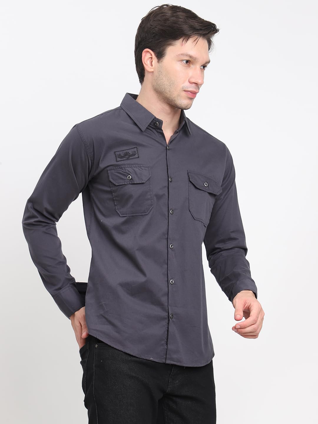 Shasmi Mens Double Pocket Cotton Shirt | Formal | Office Wear | Plain | Full Sleeve - Slim Fit Shirt for Men | Shirt for Men |