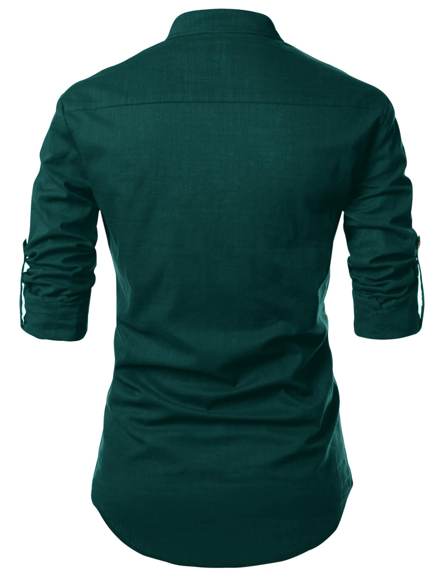 Zombom MenS Solid Cotton Blend Casual Regular Fit Mandarin/Chinese Collor Full Sleeve Kurta Shirt For Men Green