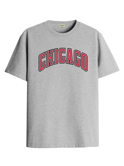 ADRO Mens T Shirt Urban Style Tshirt Printed with Chicago Design Cotton & Eye Catching Print Stylish T-Shirt for Men Grey Tshirt