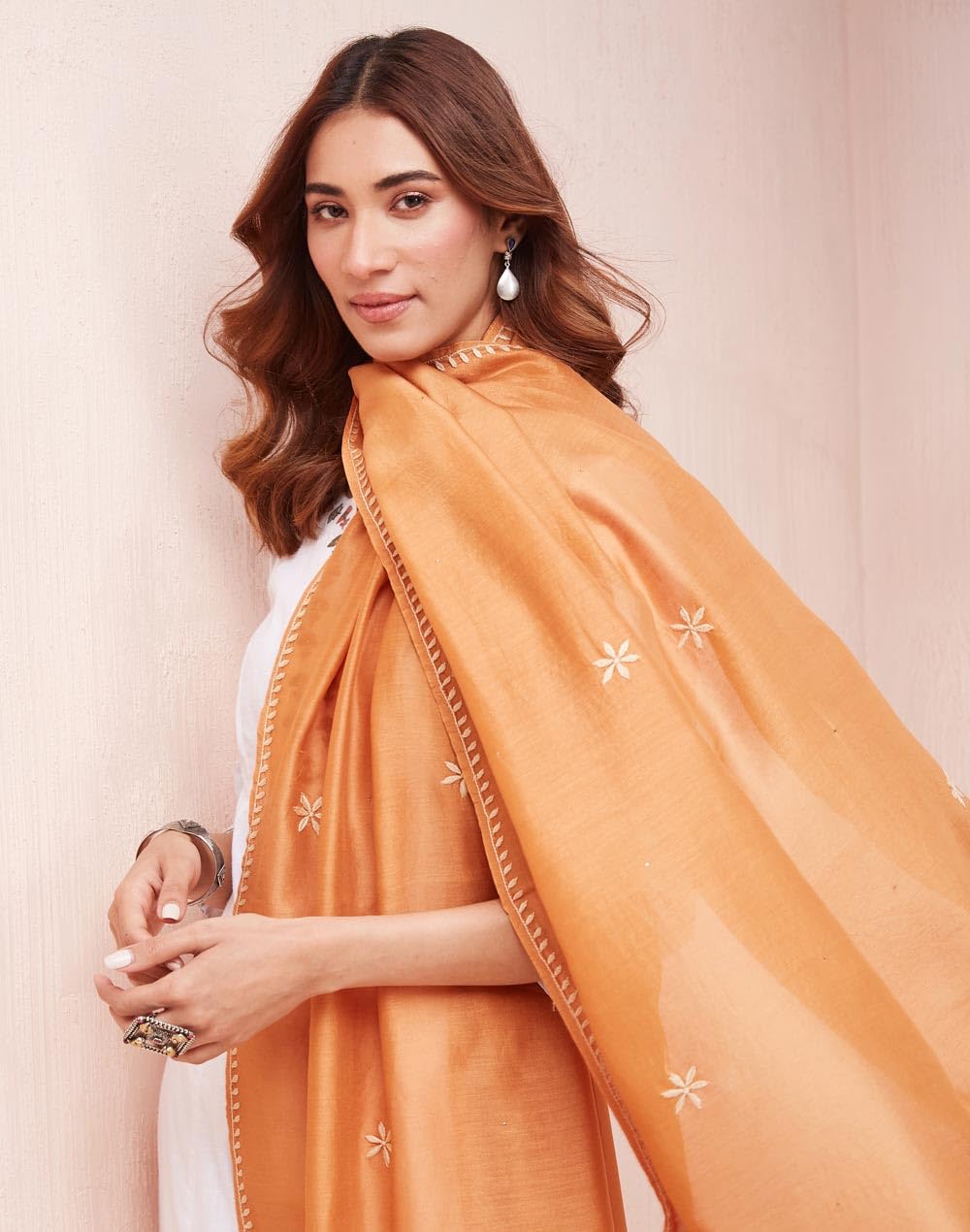 Fabindia Cotton Silk Embroidered Rust Women Dupatta (Size-Free Size, 2120129RUST)
