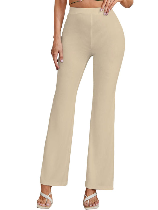 Shasmi Skin Beige Womens Yoga Dress Pants Stretchy Work Slacks Business Casual Office Bell-Bottom/Boot-Cut Elastic Waist Regula