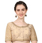 Pujia Mills WomenS Cobra Silk Embroidery Coding Stone Work Half Sleeve Saree Blouse