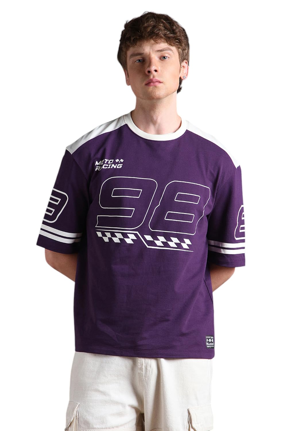 Hubberholme Men Printed Oversized Round Neck Half Sleeves Tshirts 23 Purple