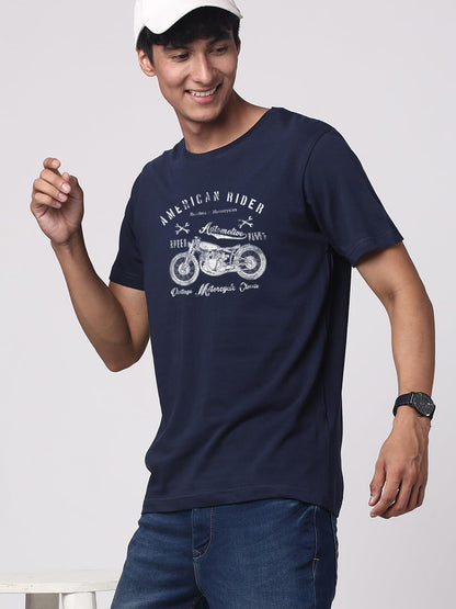 ADRO Men's Regular Fit T-Shirt (RN-M-AME-NB_Navy)