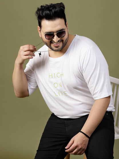 Rigo Printed Oversized T-Shirts for Men | Plus Size Oversized Tees for Men | Drop Shoulder T-Shirt for Men White