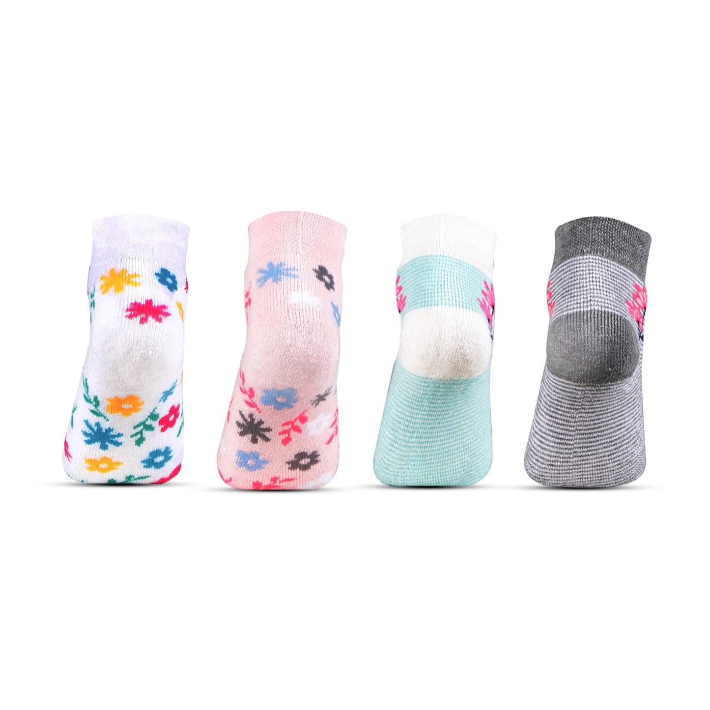 Bonjour Designer Sports Cushioned/Terry Ankle Length Socks for Kids- Girls- Pack Of 4