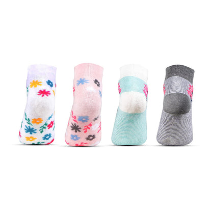 Bonjour Designer Sports Cushioned/Terry Ankle Length Socks for Kids- Girls- Pack Of 4