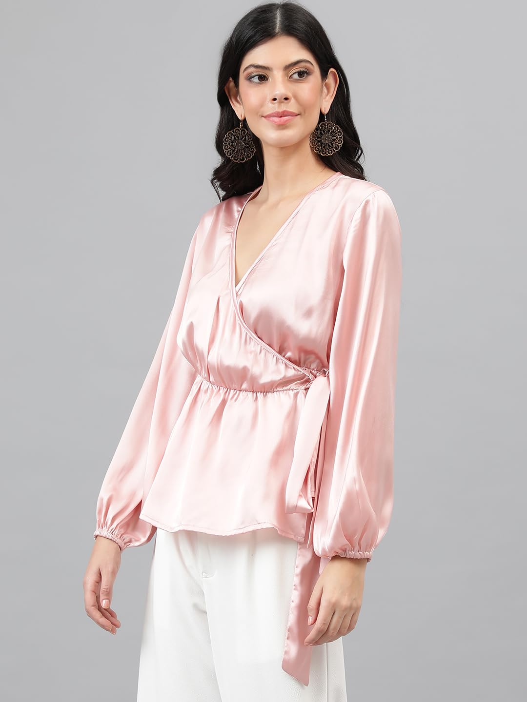Kotty Womens Satin Full Sleeves Solid Top