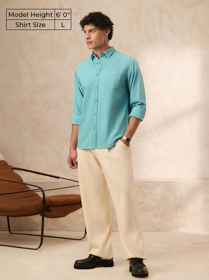 The Souled Store Essential Line: Supima Shirt Men and Boys Full Sleeves Semi-Spread Collar Solid Cotton Regular Fit Lightweight