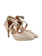 Shoetopia WomenS Golden Patent Leather Heels || Cross Strap Closed Toe Pumps With Buckle || Stylish High Heel Perfect For Offic