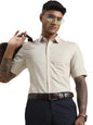 Turtle Men Cotton Linen Regular Fit Solid Beige Formal Shirt