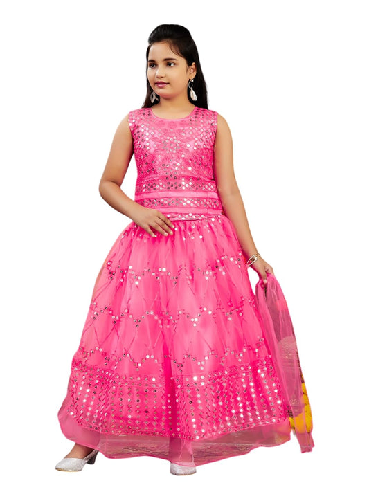 Aarika Girls Ethnic Wear Turquoise Colour Gajri Thread Embroidery Net Lehenga Choli Set (4-10 Years)