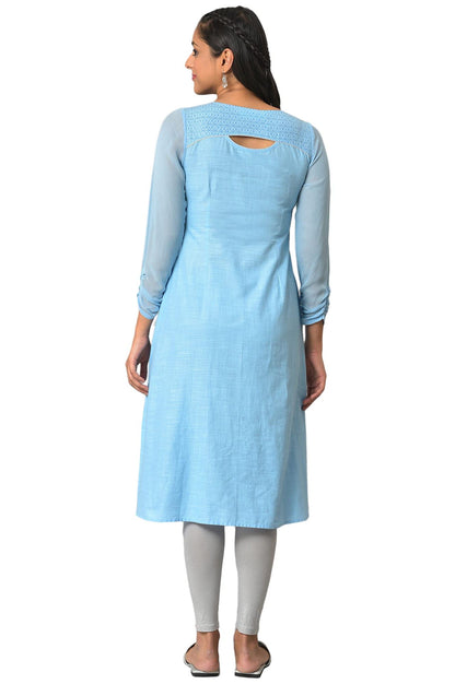 Aurelia Blue Foil Pattern Sequin Angrakha Kurta