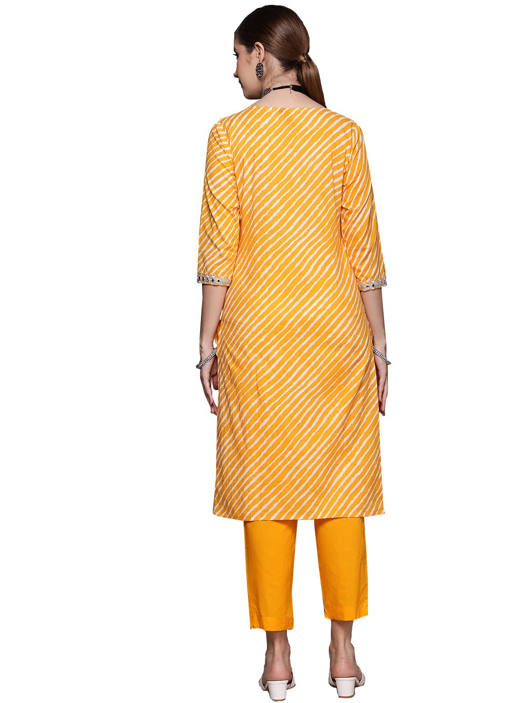 ishin Women's Yellow Embroidered Straight Kurta Set With Trouser