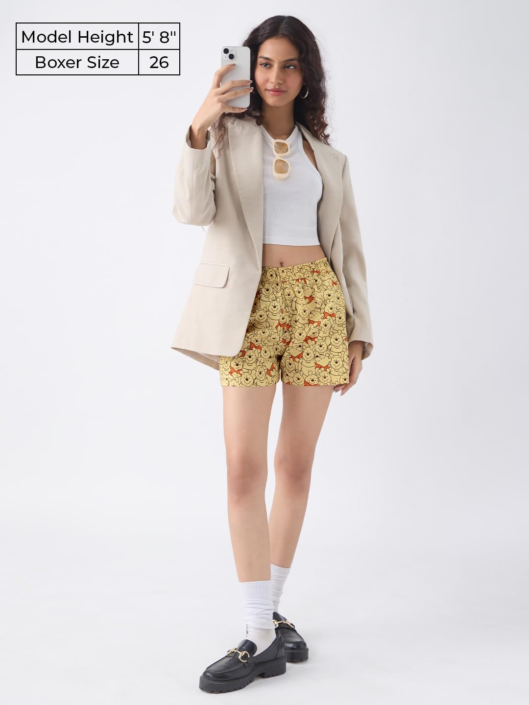 The Souled Store Winnie The Pooh: Bear-y Good Women and Girls Yellow All Over Printed Regular Fit Above The Knee Length Cotton B
