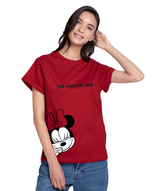 Bewakoof Official Disney Merchandise Minnie Womens Graphic Printed Boyfriend Fit Half Sleeve Round Neck Cotton Regular Fit T-Sh