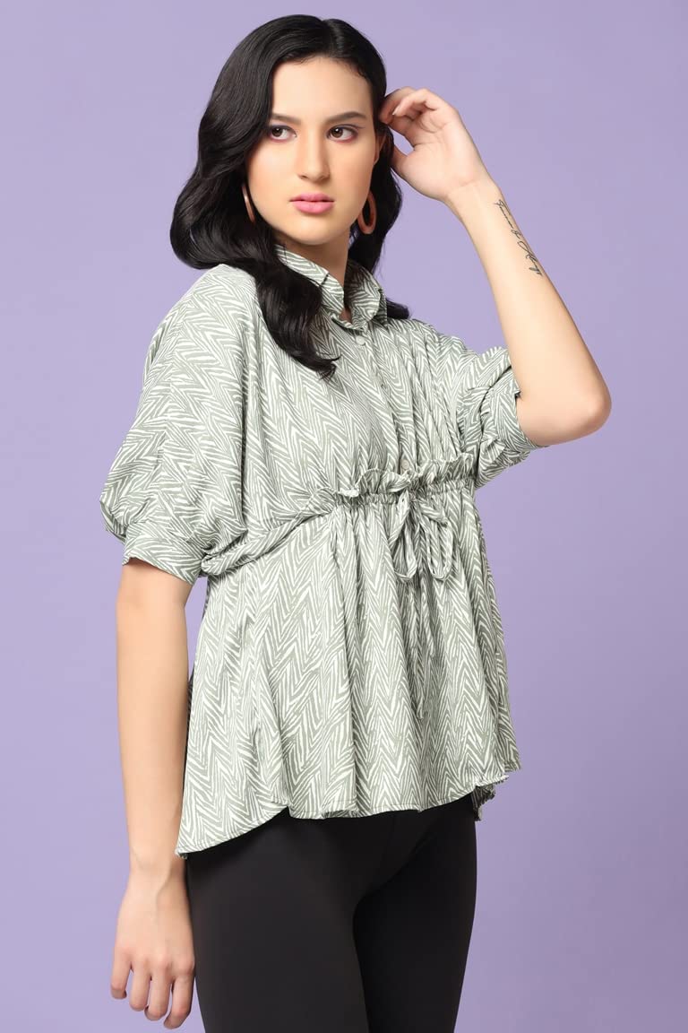 Leriya Fashion Tops For Women || Rayon Zig Zag Printed Tops For Women || Collared Neck || Casual Tops For Women || Front Plated