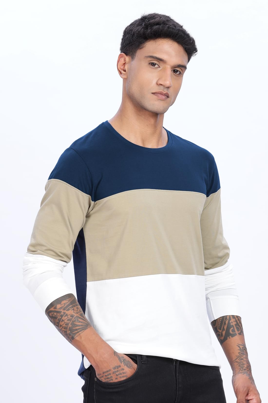 ADRO Men Full Sleeve T-Shirt | Soft Cotton Tshirt for Men| Stylish Multi Color Full Sleeve Round Neck Tshirt for Men|FR24-NBBE