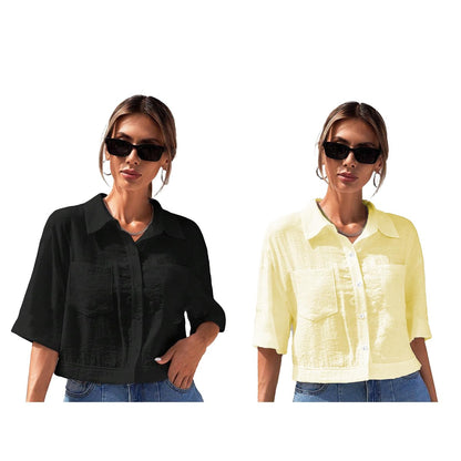 Toplot Shirt For Women || V-Collar Solid Crop For Woman || Half Sleeves For Women || Oversized Shirt For Woman (V-Crop-Shirt-518