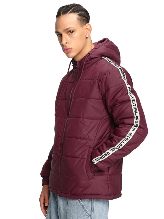 Bewakoof Mens Typography Regular Fit Full Sleeve Hooded Poly Blend Puffer Jacket