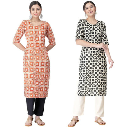 Pinkmint Kurta Set For Women Rayon Printed Stylish Neck Kurti With Pant Set (Pack Of 2)