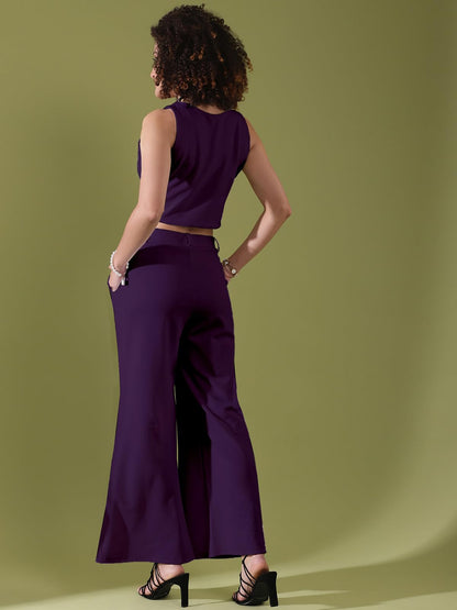 Selvia WomenS Co-Ords Set|Lycra V-Neck Solid Crop Top And Pant Set|Formal Co-Ords Set For Women|Two Piece Co-Ord Set|Top & Trou