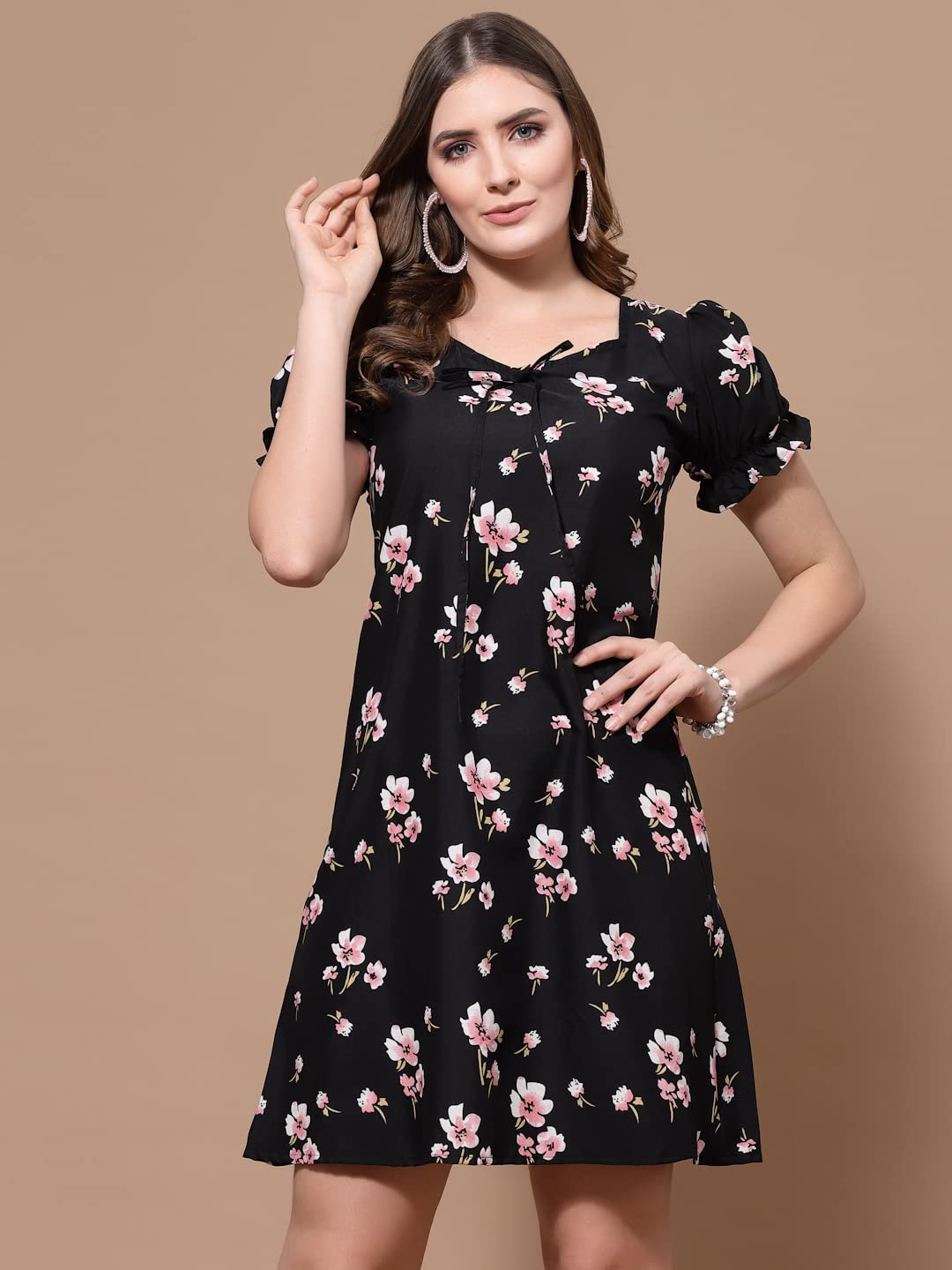 Oomph! Dress For Women Stylish| Summer Vacation Style |Floral Print Puff Sleeve Dress | Lightweight Flared Maxi For Casual & Hol