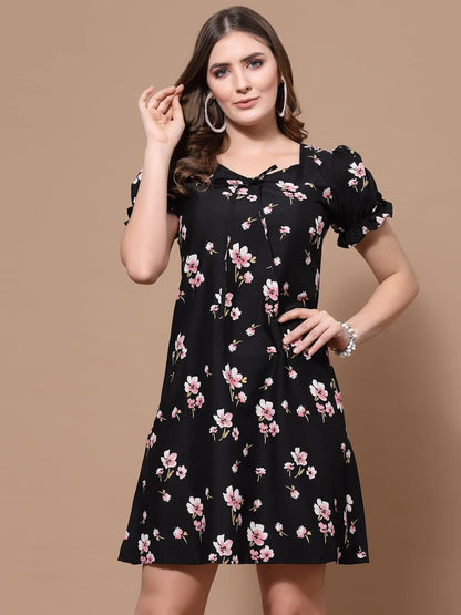 Oomph! Dress For Women Stylish| Summer Vacation Style |Floral Print Puff Sleeve Dress | Lightweight Flared Maxi For Casual & Hol