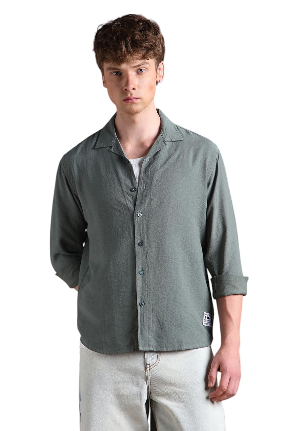 Hubberholme Men Relaxed Fit Resort Collar Fullsleeve Solid Shirts 2 Green