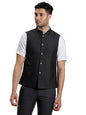 Turtle Men Terry Rayon Self Design Slim Fit Black Waist Coat