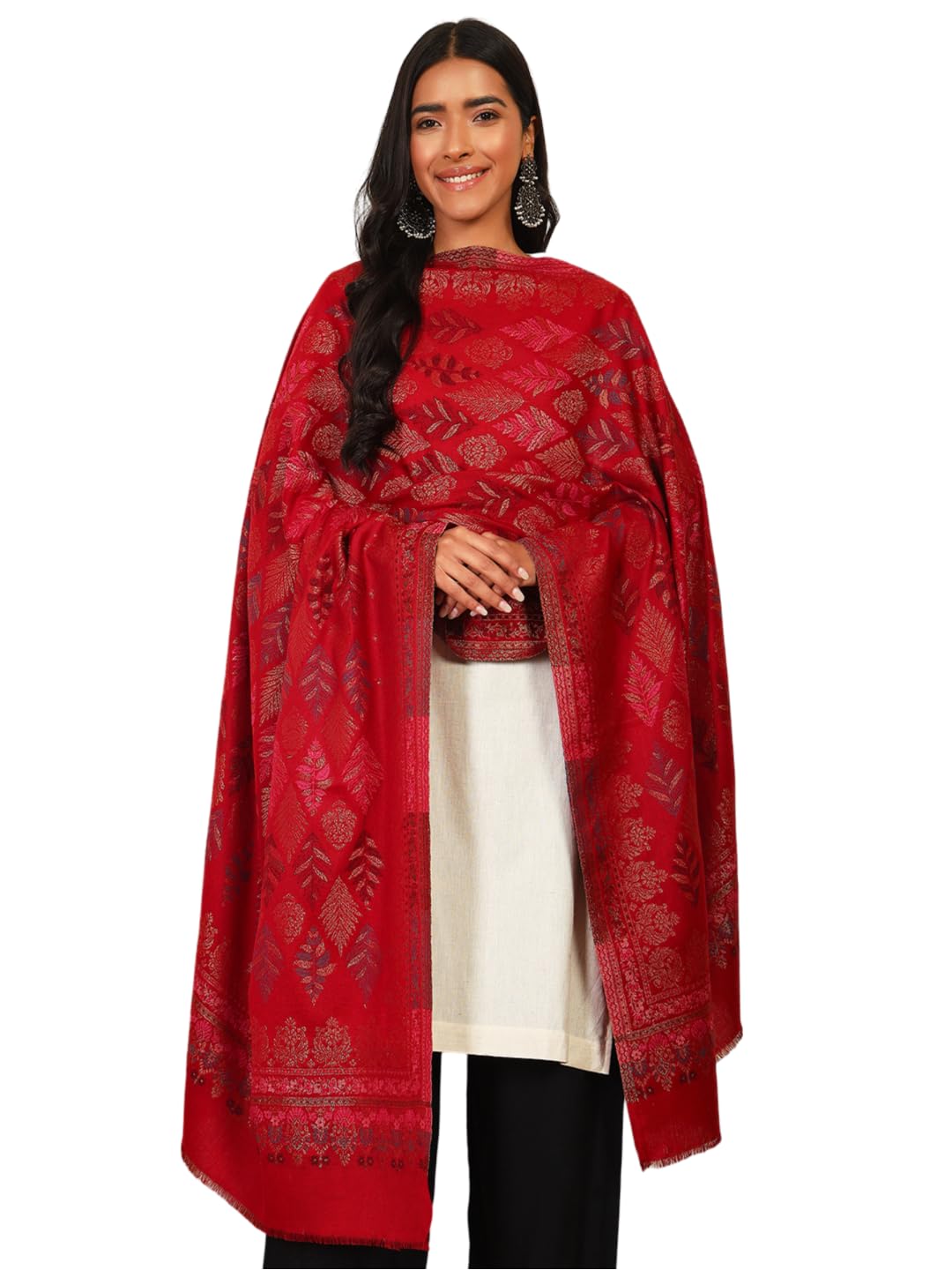 Pashmoda Women Khumar Kaani Wool Blend Kashmiri Shawl, Stole, Scarf, Luxury Pashmina Evening Wrap (Size: 101 X 203 CM)
