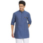 Fabindia Men Collar Cotton Nagari Slim Fit Short Kurta Chinese_S Blue