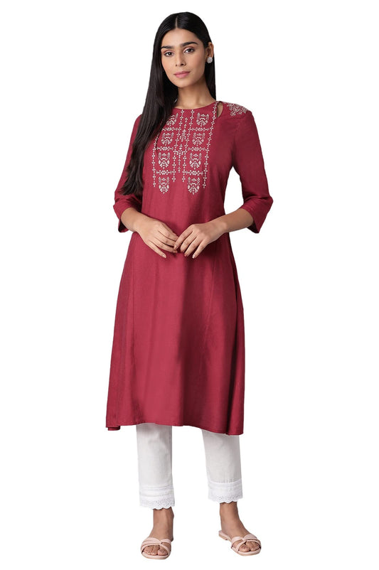 W for Woman Women's Rayon Regular Fit A-Line Kurta with Embroidery