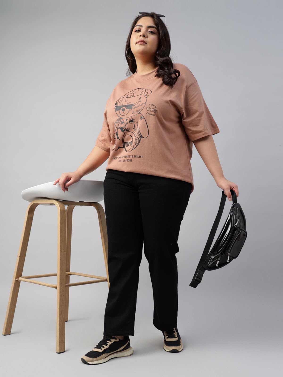 Juneberry 100% Pure Cotton Oversized Loose Baggy Fit Drop Shoulder Graphic Printed Plus Size T-Shirt Combo For Women (Pack Of 2)