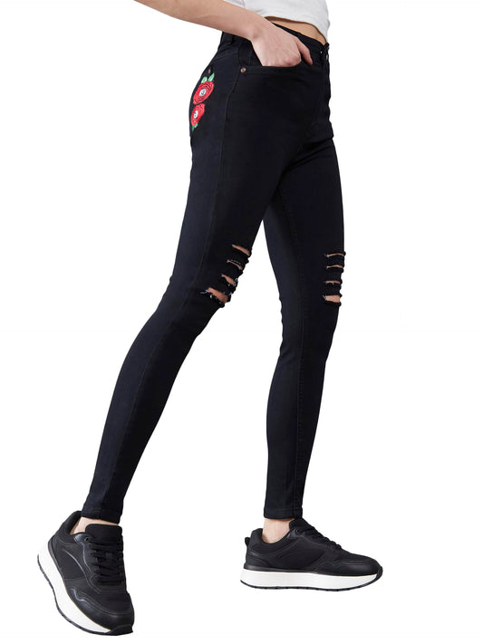 Dolce Crudo Womens Regular Length High Rise Mild Distress Regular Stretchable Denim Jeans (DOSS22DEN99-46-62-32, Black, 32)