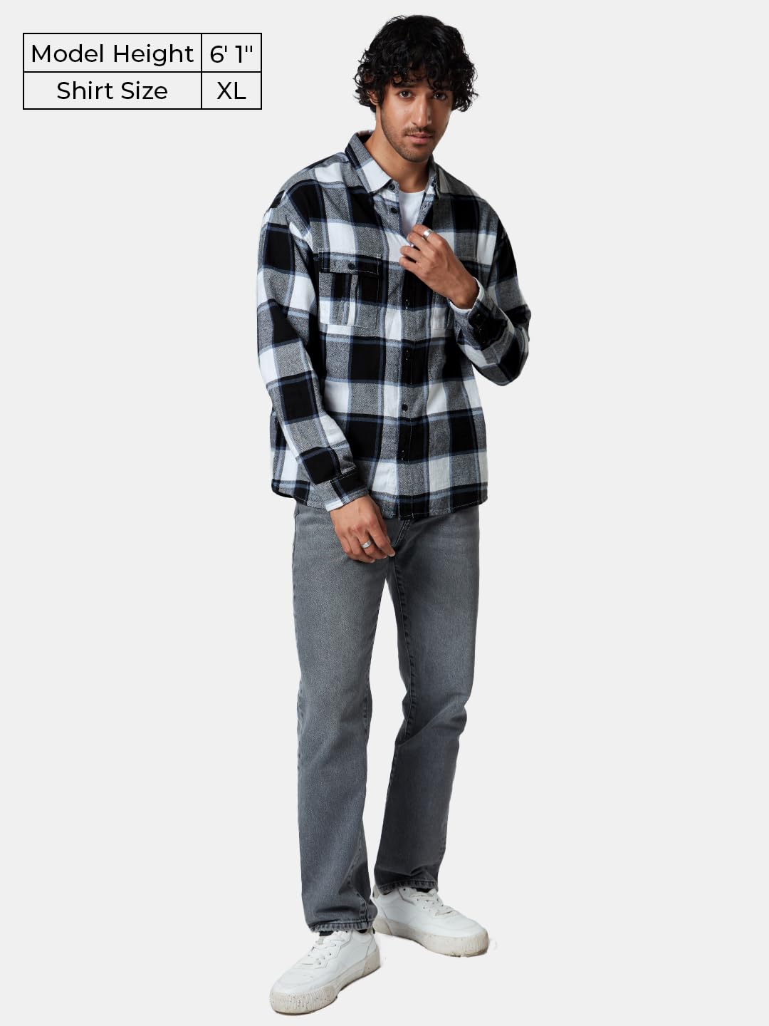The Souled Store|Plaid: Grey White Mens and Boys Shirts|Full Sleeve|Regular fit Solid |100% Cotton Grey White Color Men Utility