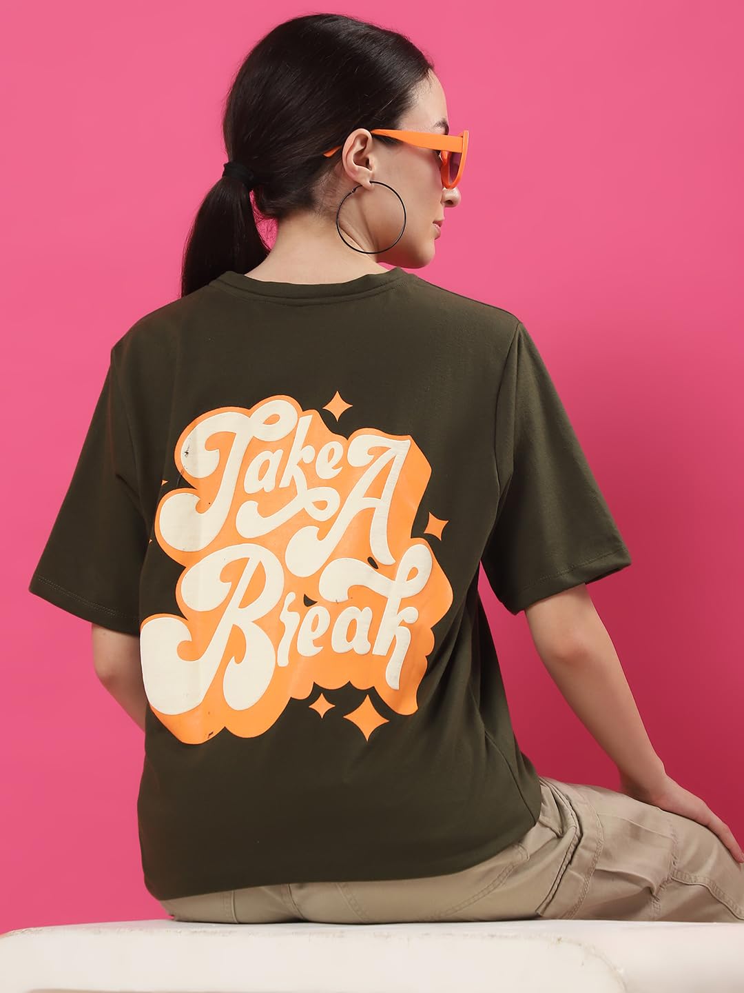Rigo Terry Printed Oversized T-Shirt for Women | Drop Shoulder, Half Sleeves T-Shirt for Women | Oversized Baggy Fit T-Shirt for