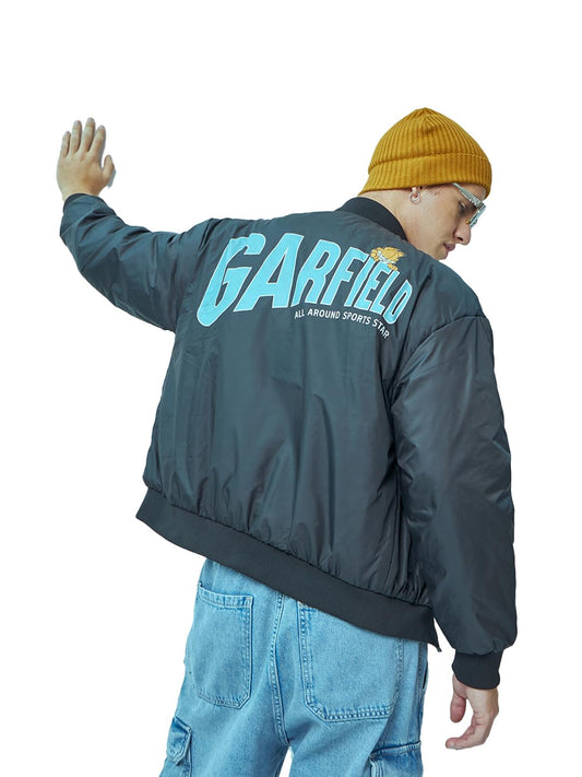 Bewakoof Official Garfield Merchandise Mens Typography Oversized Puffer Jacket_597109_Black_M