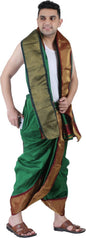 Prakasam Cotton Mens Asha Silk Panchakacham Ready To Wear Dhoti Towel Set With Pocket/Panchakacham Dhoti With Angavastram (Stitc