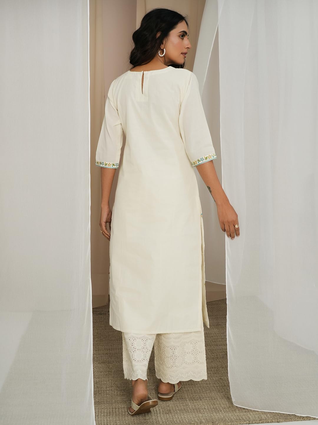 Libas WomenS Cotton Embroidered Straight Kurta (26727_Off White