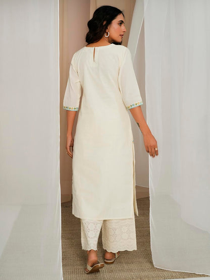 Libas WomenS Cotton Embroidered Straight Kurta (26727_Off White