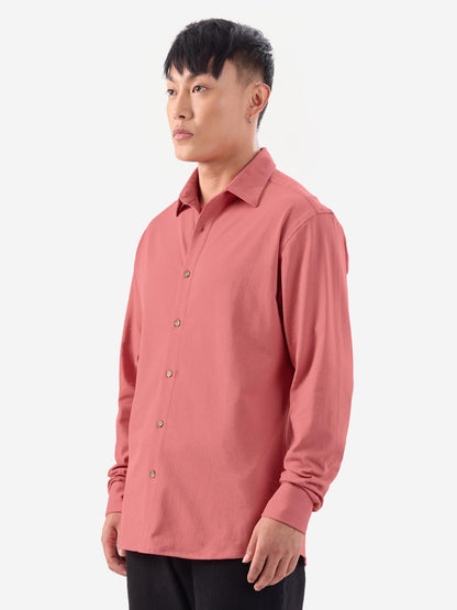 The Souled Store Coral Sand: 100% Cotton Men & Boys Long Sleeve Collared Neck Button Front Solid Textured Shirts